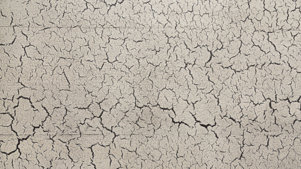 A close up of the cracked concrete surface